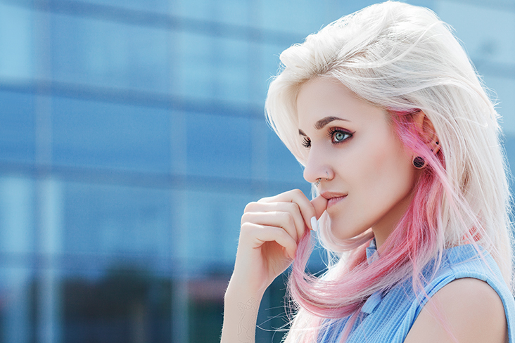 styled blonde and pink hair 
