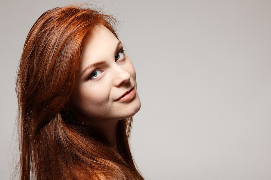 teenager girl beautiful red hair cheerful enjoying