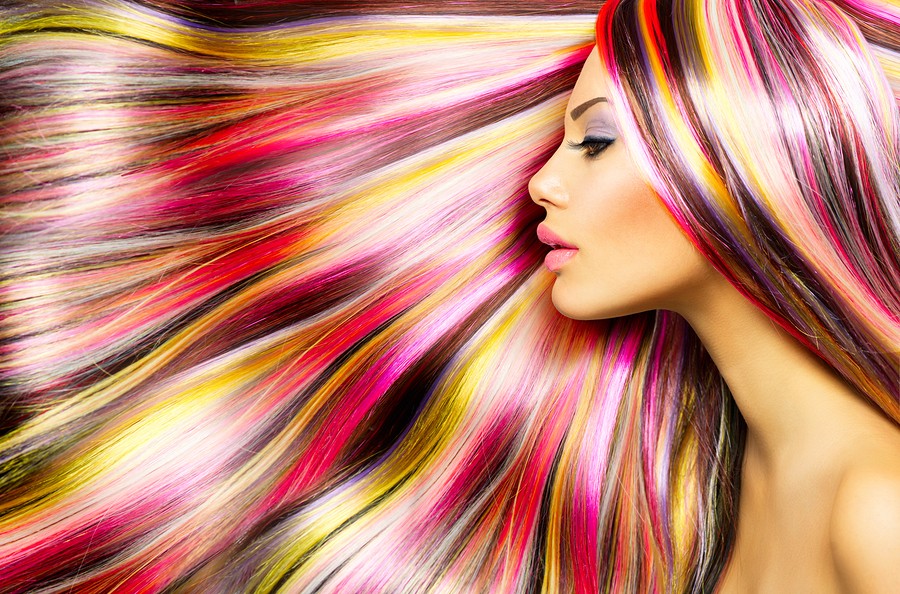 Beauty Fashion Model Girl with Colorful Dyed Hair. Colourful Lon