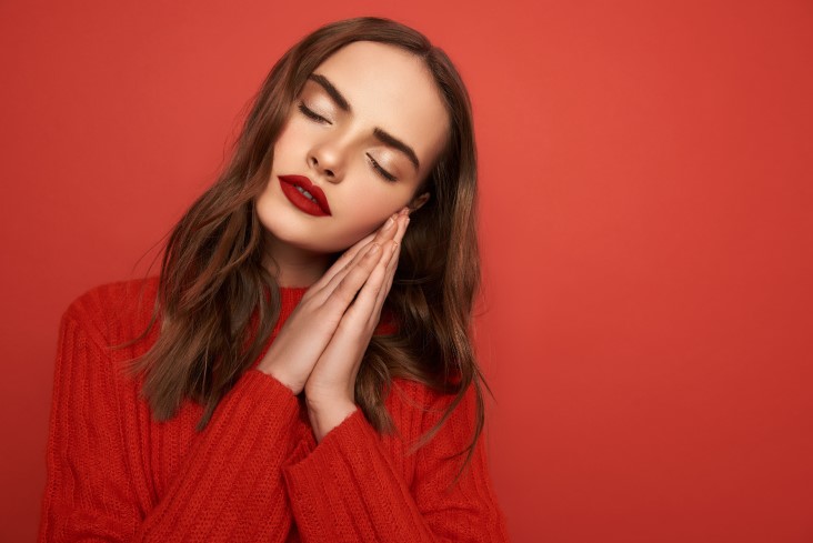 woman wearing red lipstick