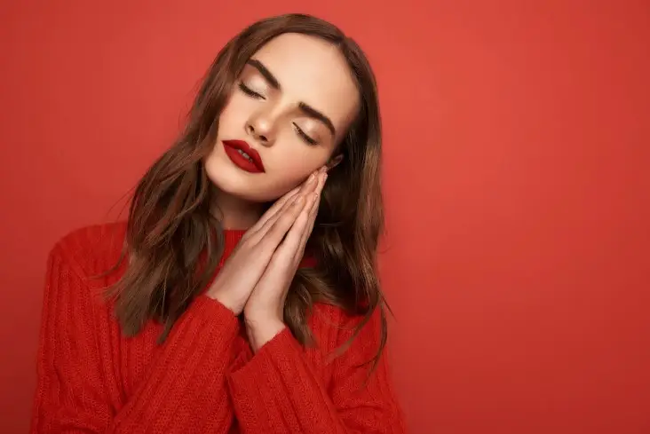 woman wearing red lipstick