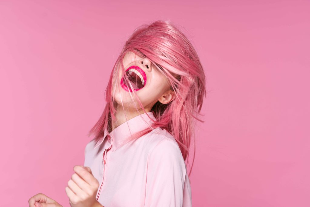 Woman with pink pastel hair