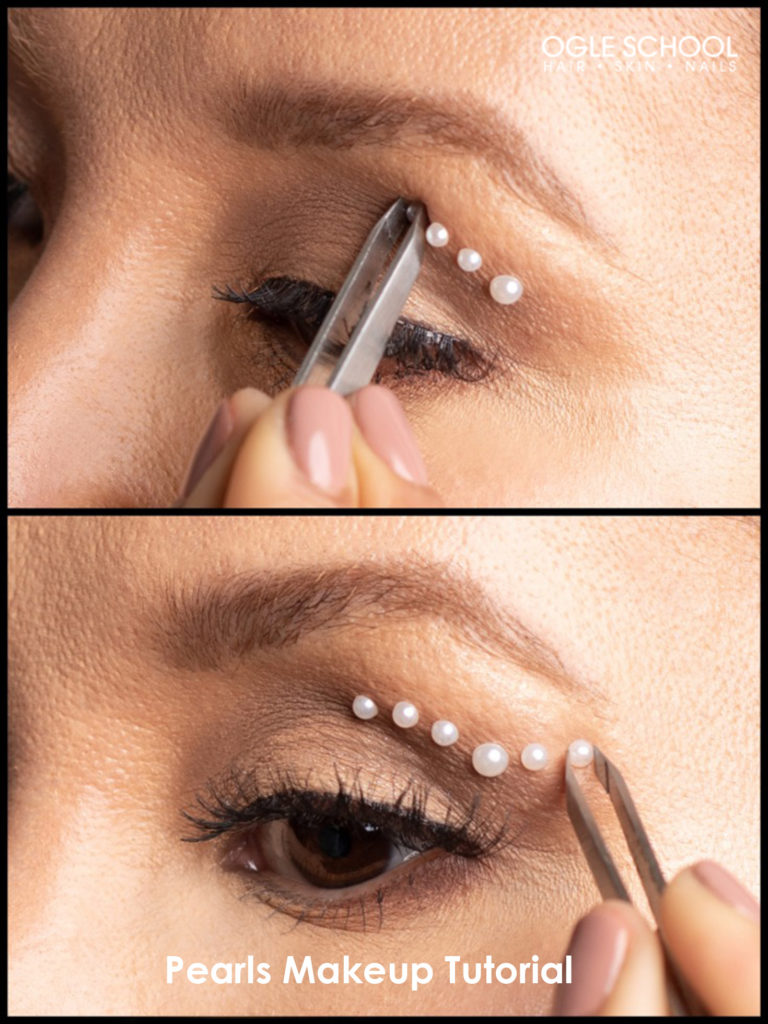 Applying adhesive pearl to face