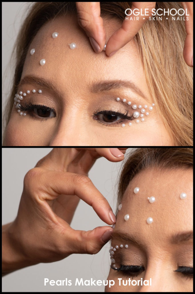 Applying adhesive pearl to forehead