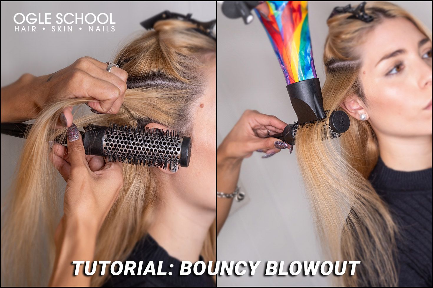blowing hair with round brush