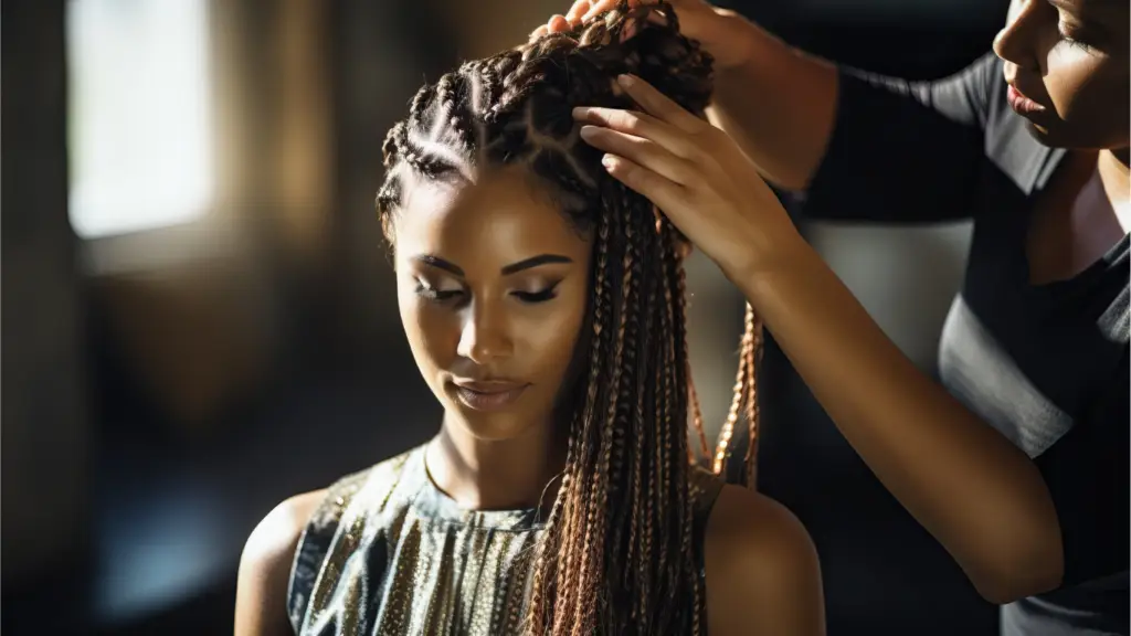 Cosmetology school in Houston student braiding hair
