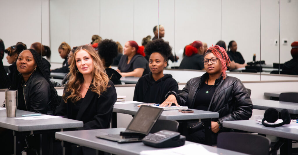 hair school student in class at Ogle school Houston Texas