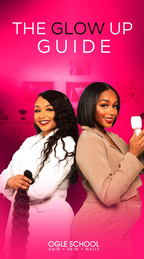 Picture lash technician, A'tiyah standing beside sitting hairstylist L'oreal who give advice in the glow up guide to aspiring beauty professionals
